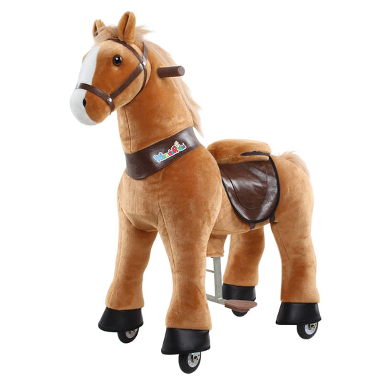 WondeRides ride-on horse side view highlights easy steering with a comfortable handlebar