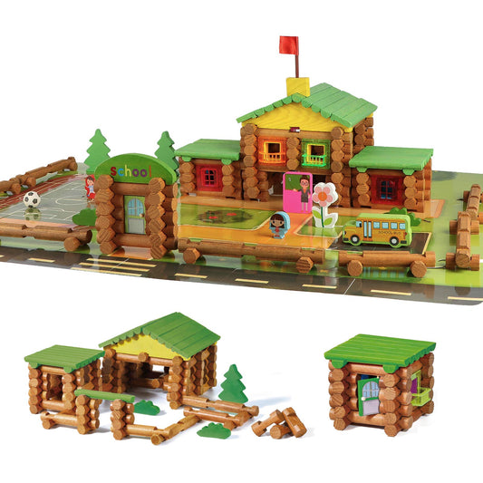 Wondertoys 269-piece wood logs set for creative building and imagination.