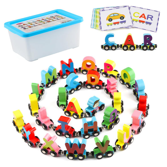 Wondertoys Alphabet Train Engine showing magnets for quick builds
