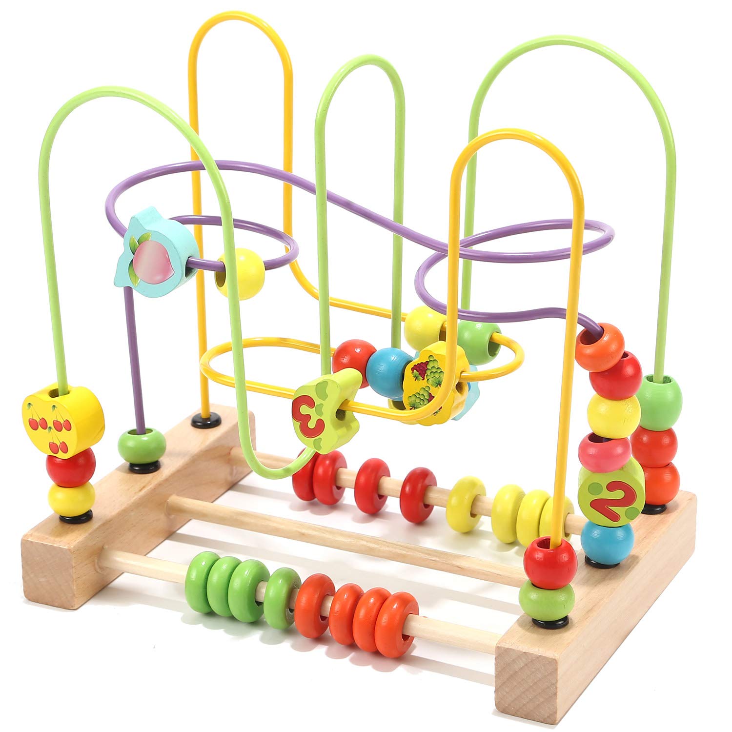 Wondertoys bead maze wooden abacus full view showing colorful layout