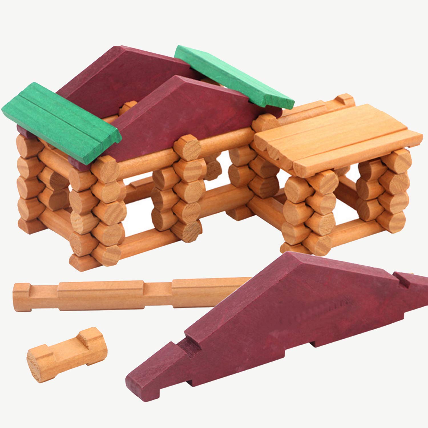 Wondertoys hand-eye coordination boost as kids connect indented logs into cottages.