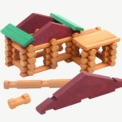 Wondertoys hand-eye coordination boost as kids connect indented logs into cottages.