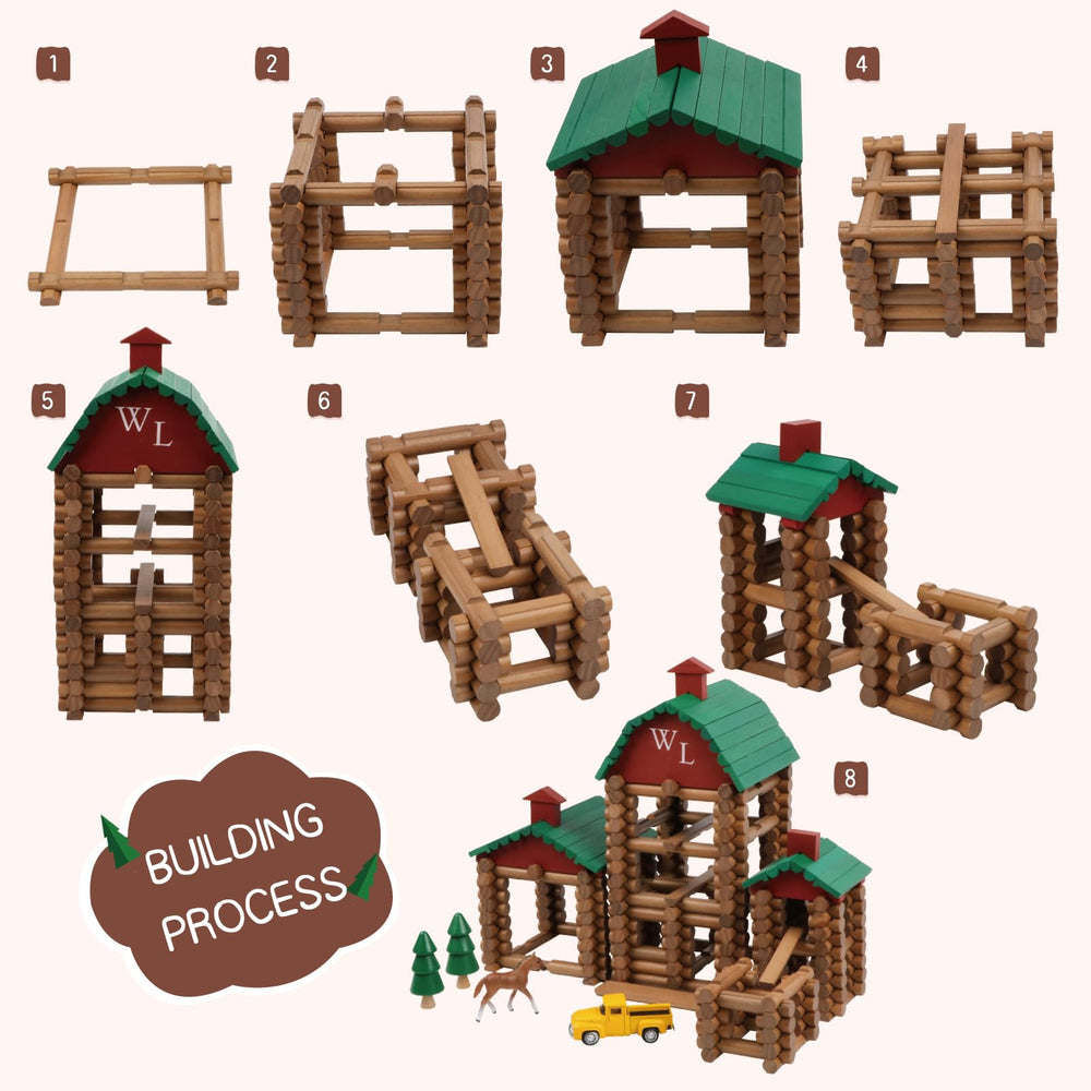 Wondertoys 330pcs set includes a pickup truck, trees, and horse figures for colorful scenes.