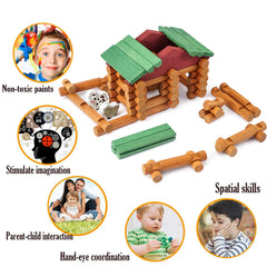 Wondertoys log cabin kit with green rooftops encourages kids to design cozy playhouses