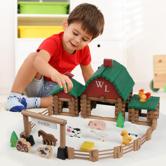 Wondertoys Ranch wooden log set fence and gate for enclosure play