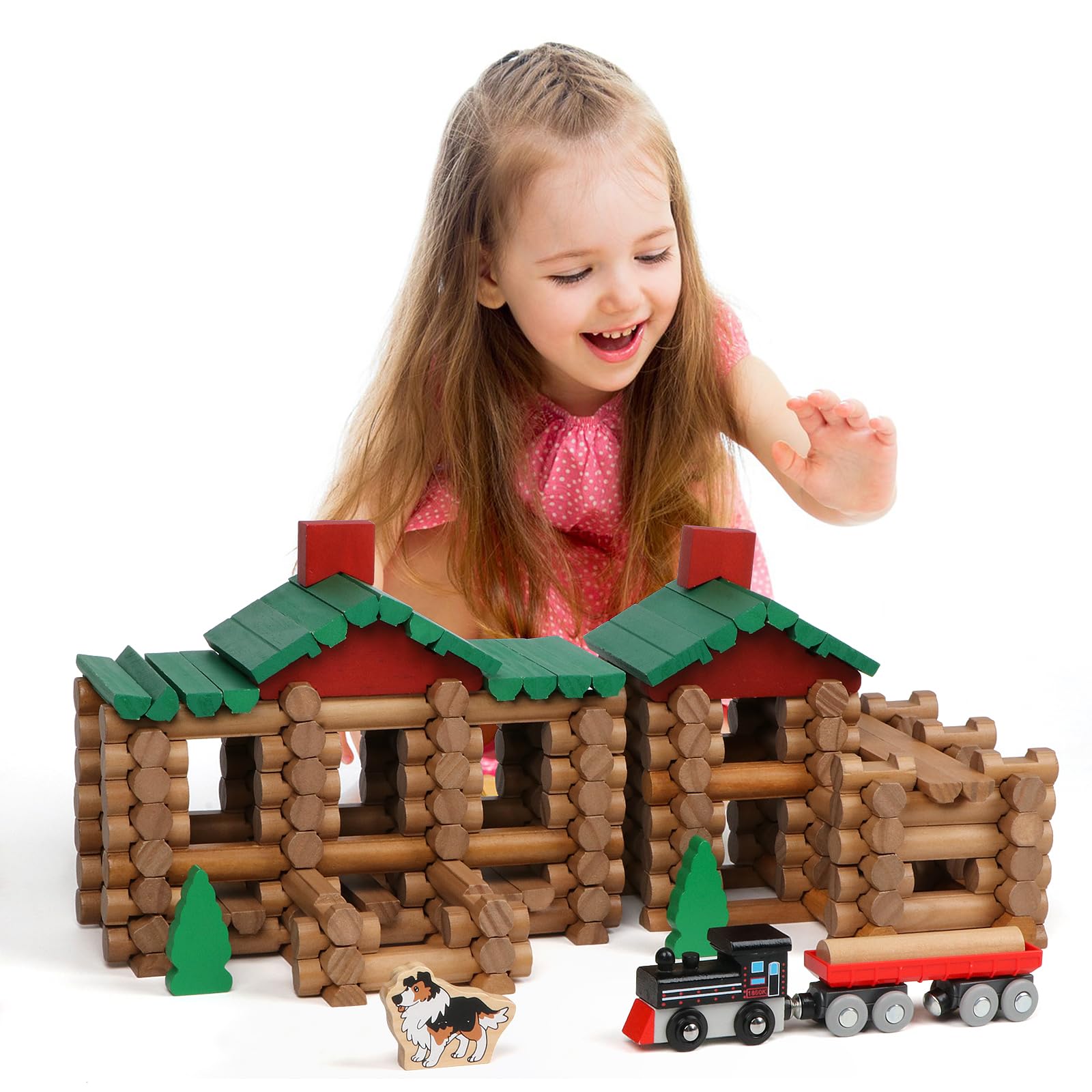 Step-by-step instructions support independent exploration with the Wondertoys wooden log set.