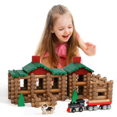 Step-by-step instructions support independent exploration with the Wondertoys wooden log set.