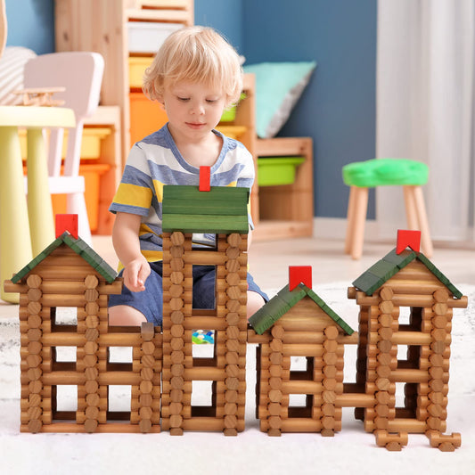 Wondertoys wooden logs cabin construction for kids