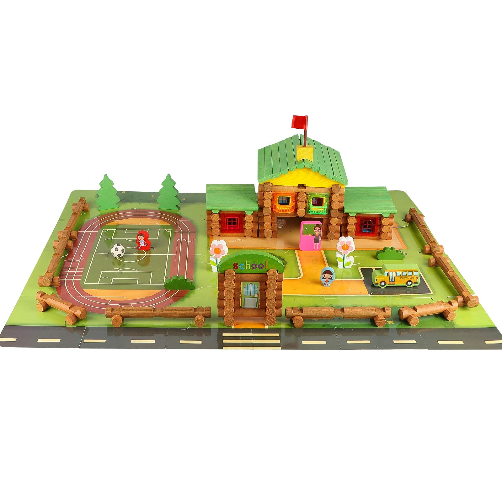 Wondertoys wooden logs connectors help kids link pieces for endless builds.