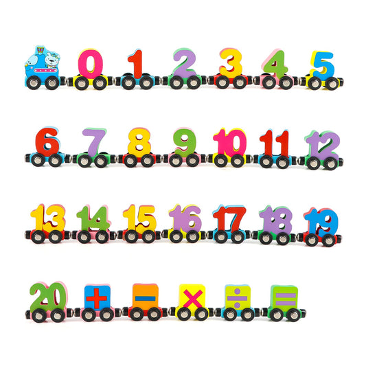 Wondertoys wooden number train head promotes imaginative play and early sequencing.