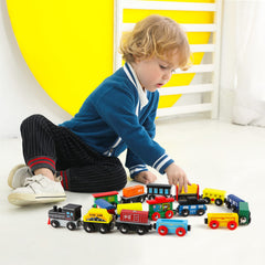 Wondertoys wooden train coaches: easy to connect for longer imaginative trains.