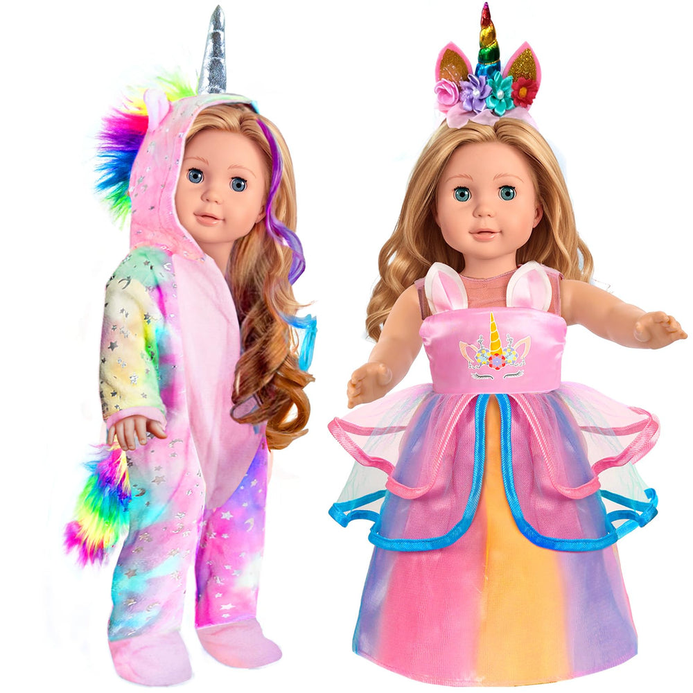 WONDOLL 18-inch unicorn dress with pink hair clip, perfect for imaginative dress-up.