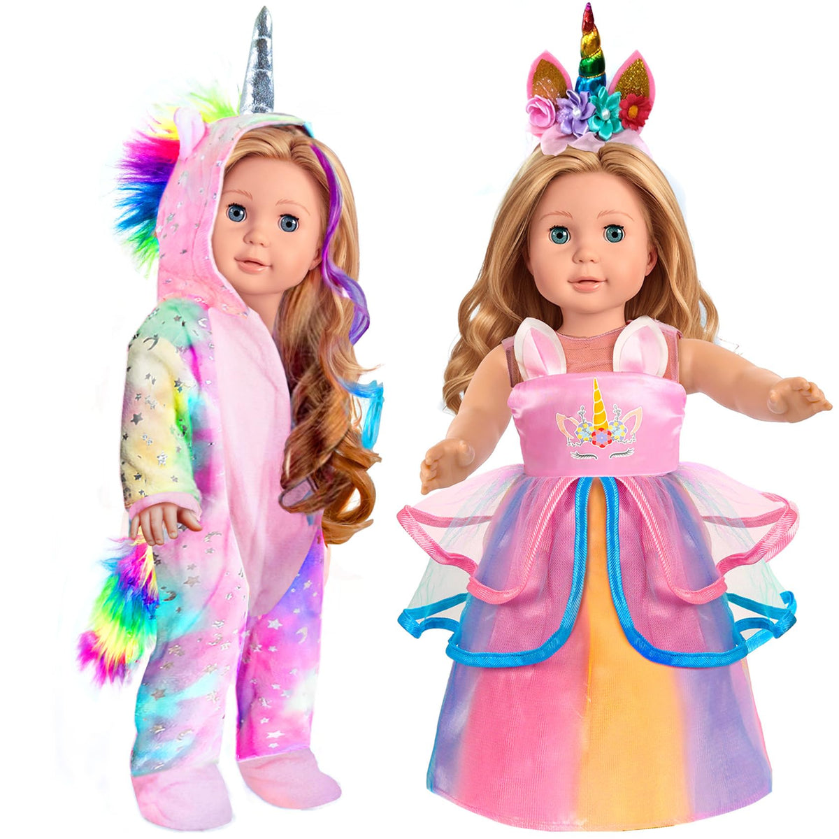 WONDOLL 18-inch unicorn dress with pink hair clip, perfect for imaginative dress-up.