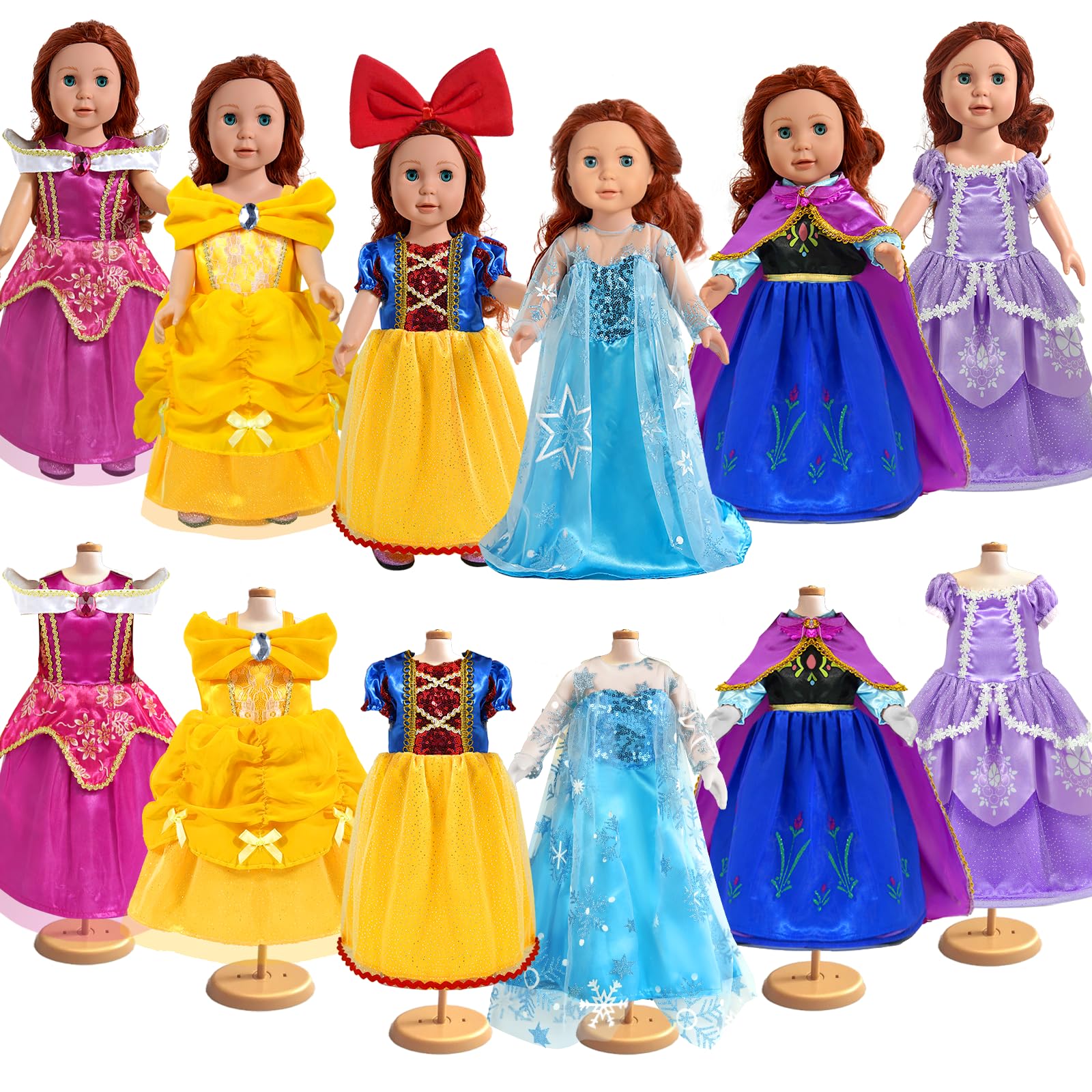 WONDOLL 18-inch doll dresses—six-piece set showcased for imaginative dress-up play.