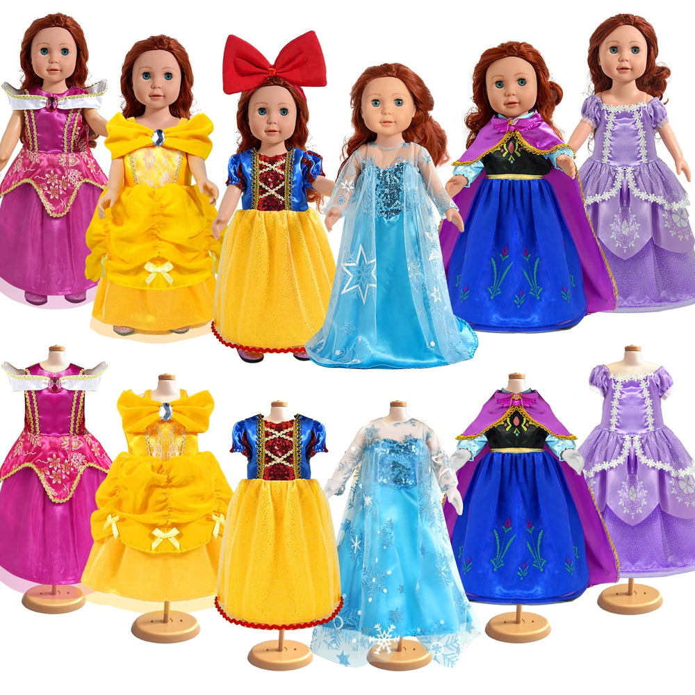 WONDOLL 18-inch doll dresses—six-piece set showcased for imaginative dress-up play.