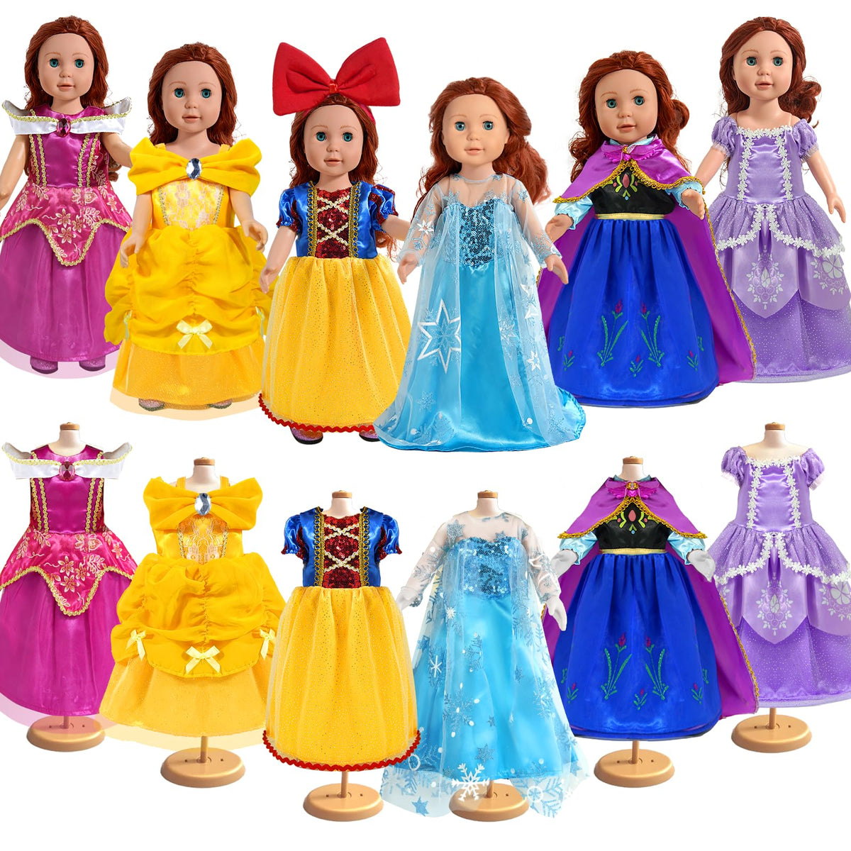 WONDOLL 18-inch doll dresses—six-piece set showcased for imaginative dress-up play.