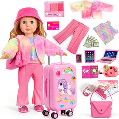 WONDOLL 18-inch travel suitcase with rotating wheels, durable finish for play