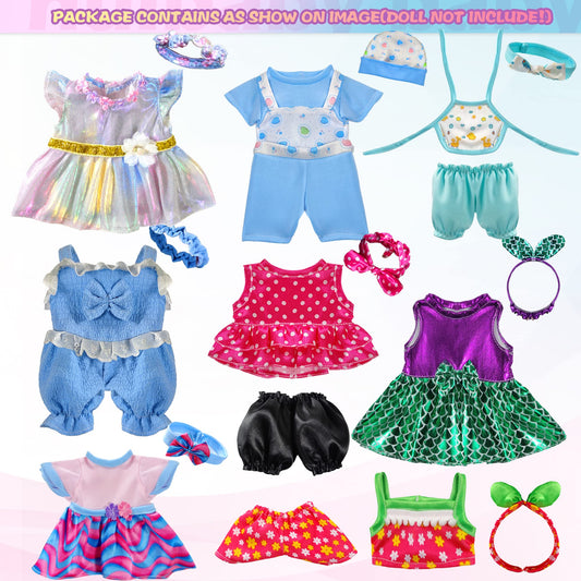WONDOLL 19pc doll clothes set back buckle detail, easy on/off dressing for imagination.