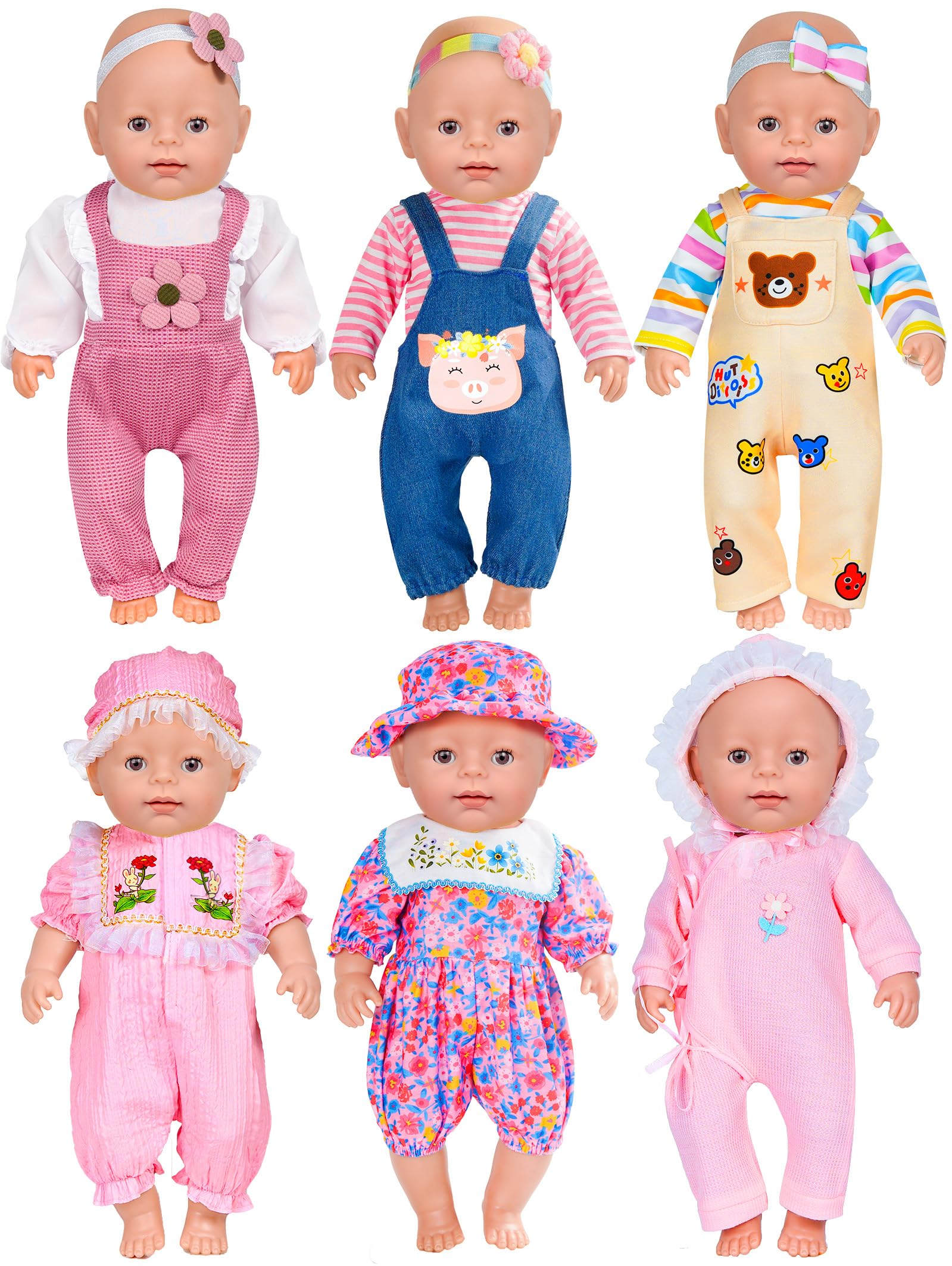 WONDOLL six-set doll clothes for 14-16 inch dolls with easy dressing for imaginative play.