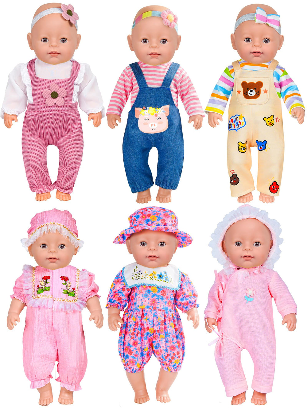 WONDOLL six-set doll clothes for 14-16 inch dolls with easy dressing for imaginative play.