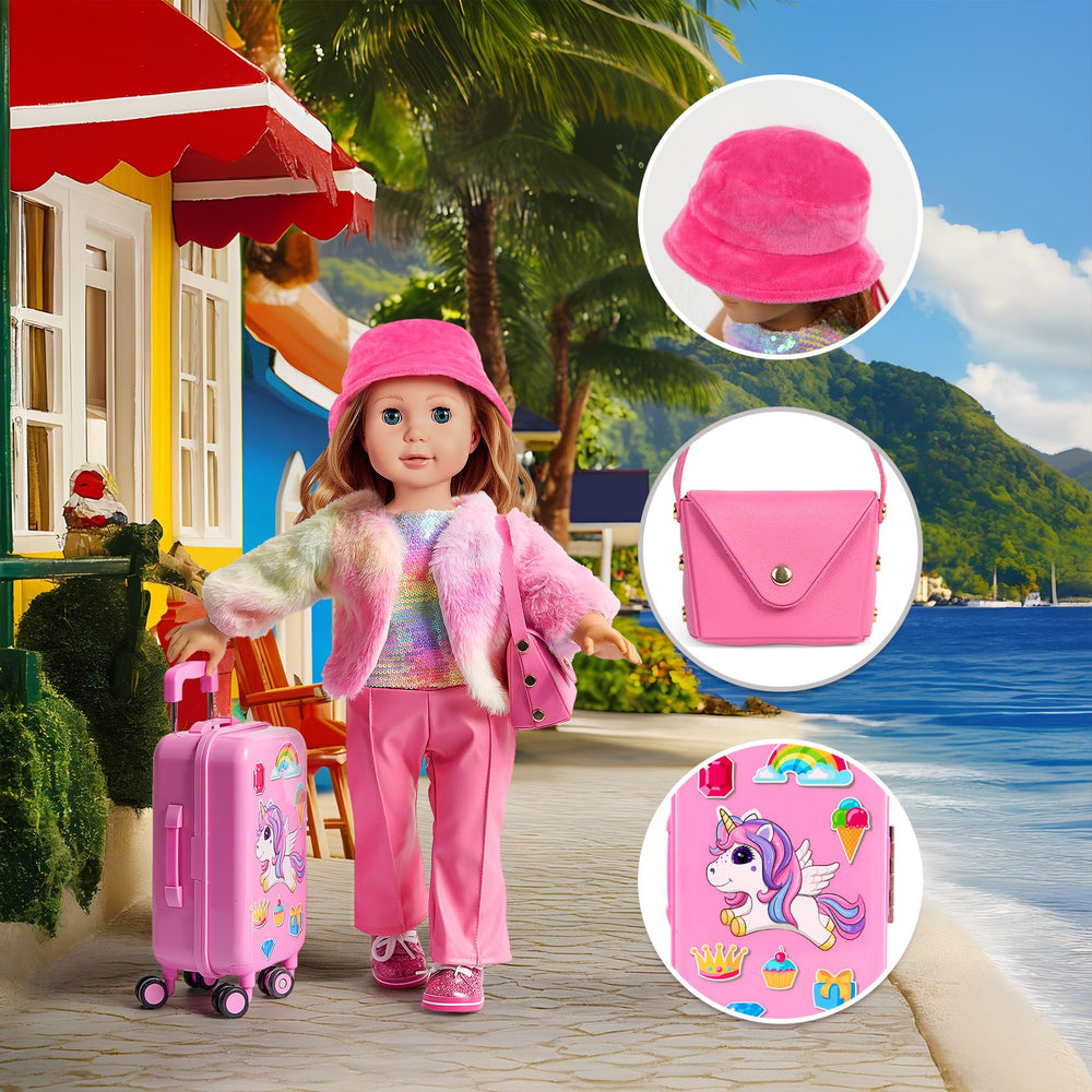 WONDOLL pink hat to enhance travel-ready doll looks