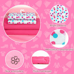 WONDOLL pink mattress offers plush surface for imaginative play.