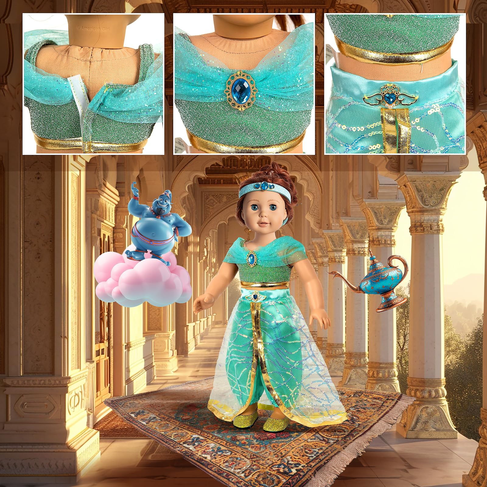 WONDOLL close-up of princess dress stitching and detailing.