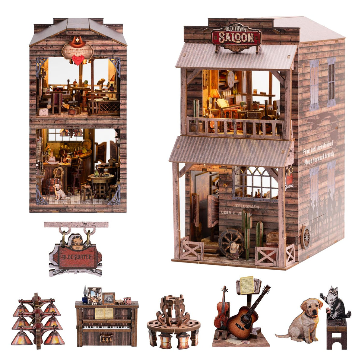 Wondyland Book Nook Old Town Saloon interior scene adds nostalgic Western charm on your desk