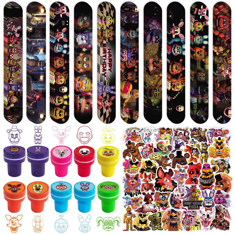 WOOACME Five Nights slap wristbands in bright colors for easy party labeling.