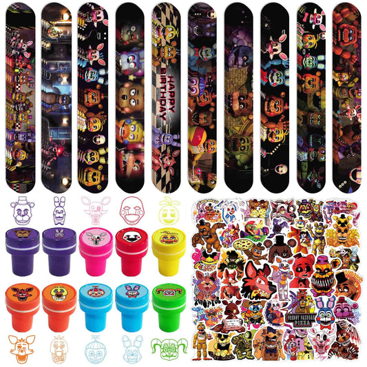 WOOACME Five Nights slap wristbands in bright colors for easy party labeling.