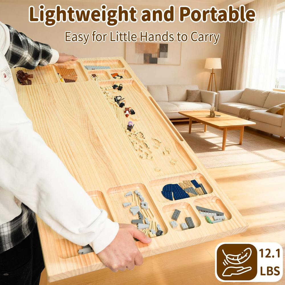 Wood City Baseplate Table rotation feature shows smooth Lazy Susan motion.