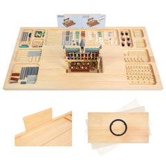 WOOD CITY baseplate table with 11-tray storage for organized Lego projects.