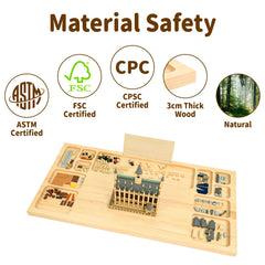 Wood City Building Baseplate Table integrated shelf holds manuals and devices within reach.
