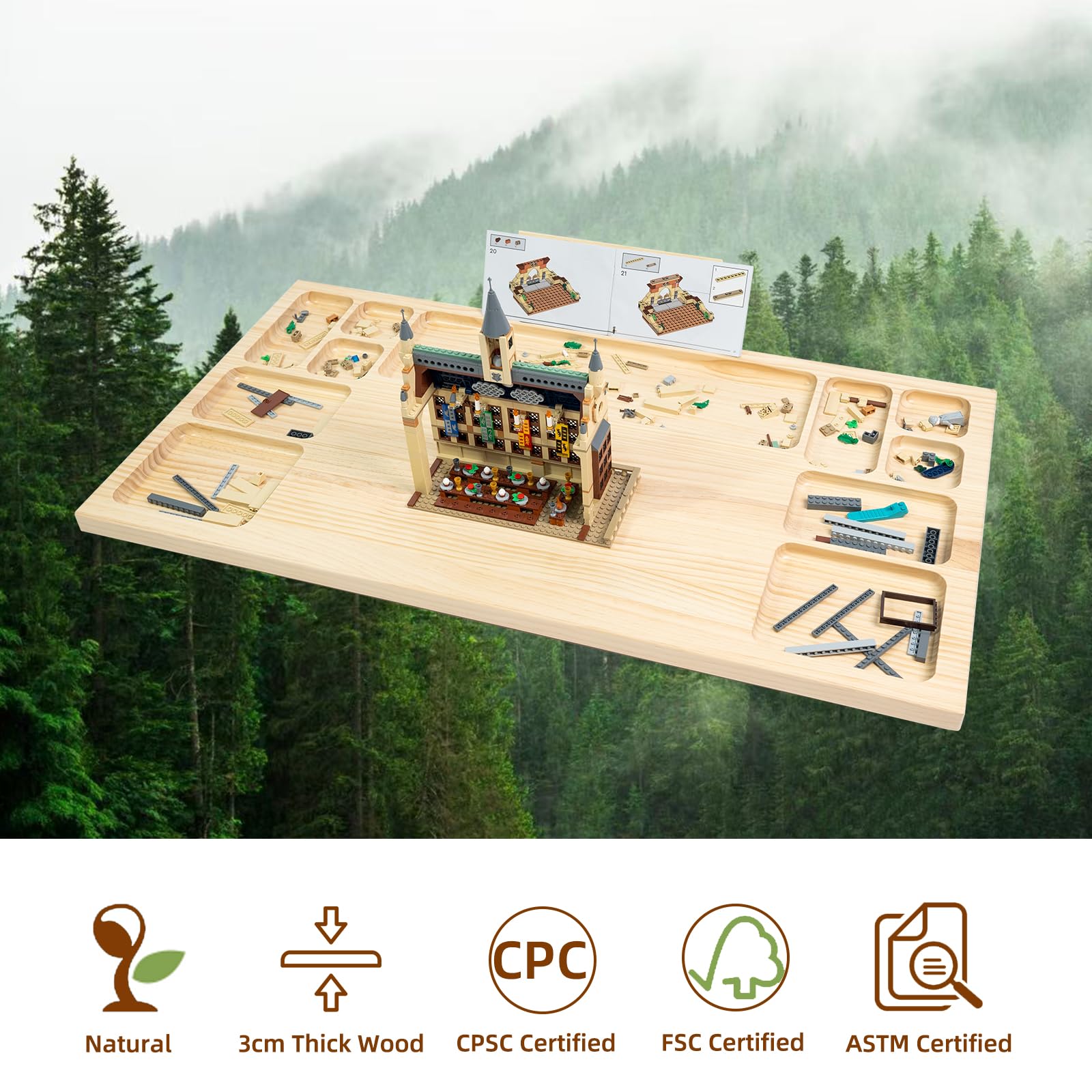 WOOD CITY baseplate table made from pine wood with a natural, sturdy build.