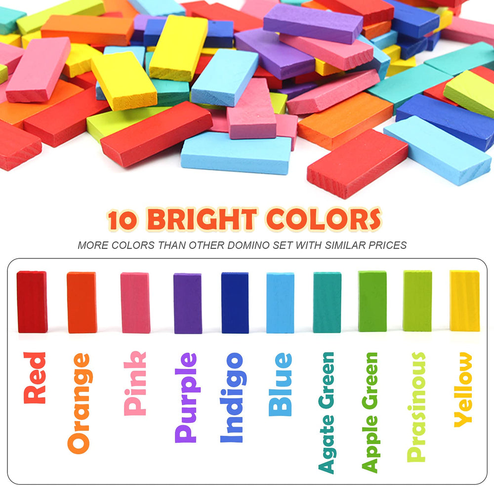 Close-up of vibrant wooden domino tiles from Wood City