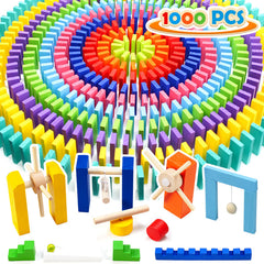 Wood City 1000-piece dominoes set with storage box for family play