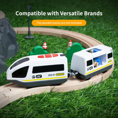 WOOD CITY magnetic connection enables compatibility with Thomas, Brio, and Chuggington tracks.