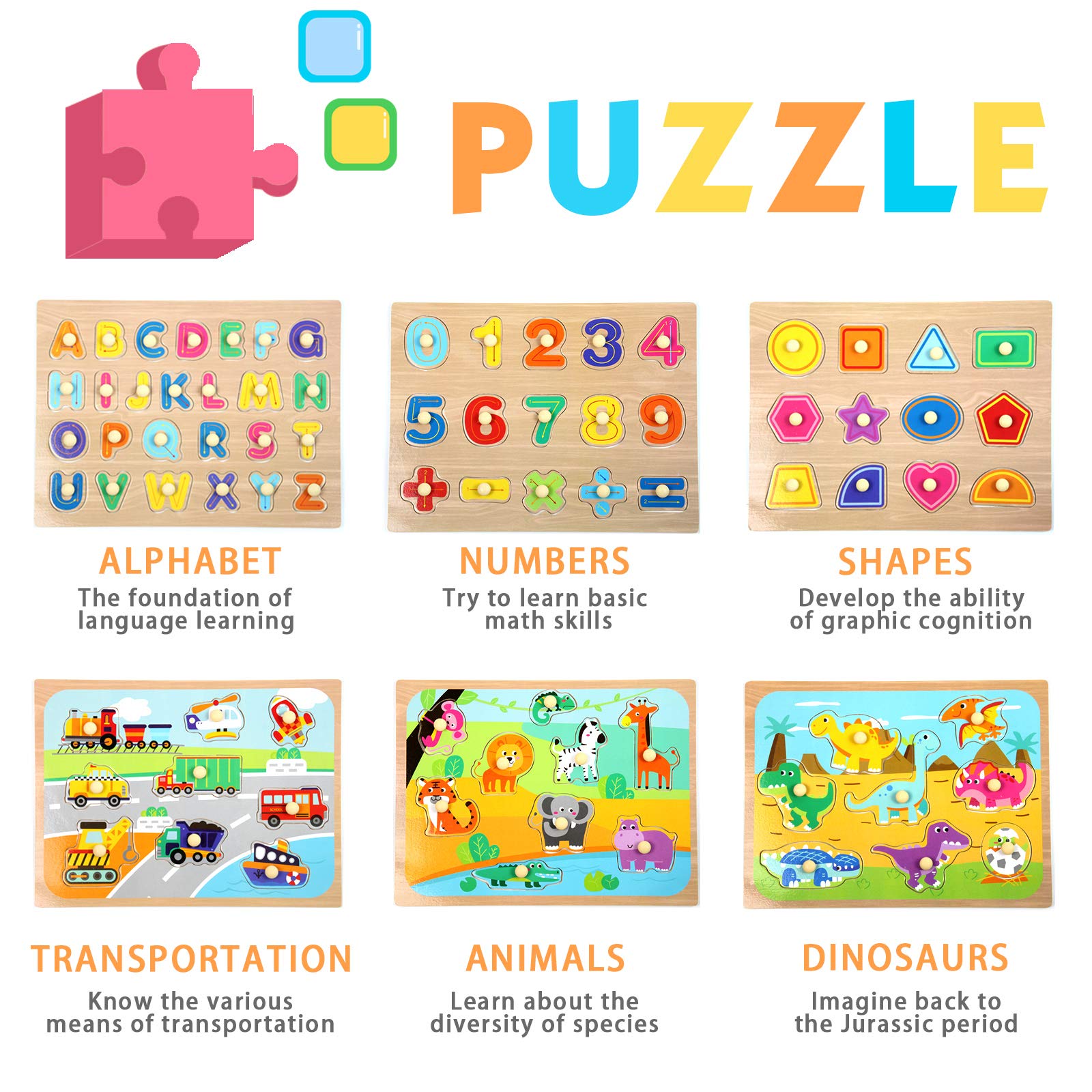 Wood City peg puzzle alphabet theme supports early literacy and cognitive growth.