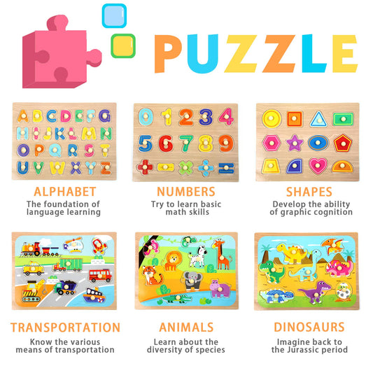Wood City peg puzzle alphabet theme supports early literacy and cognitive growth.
