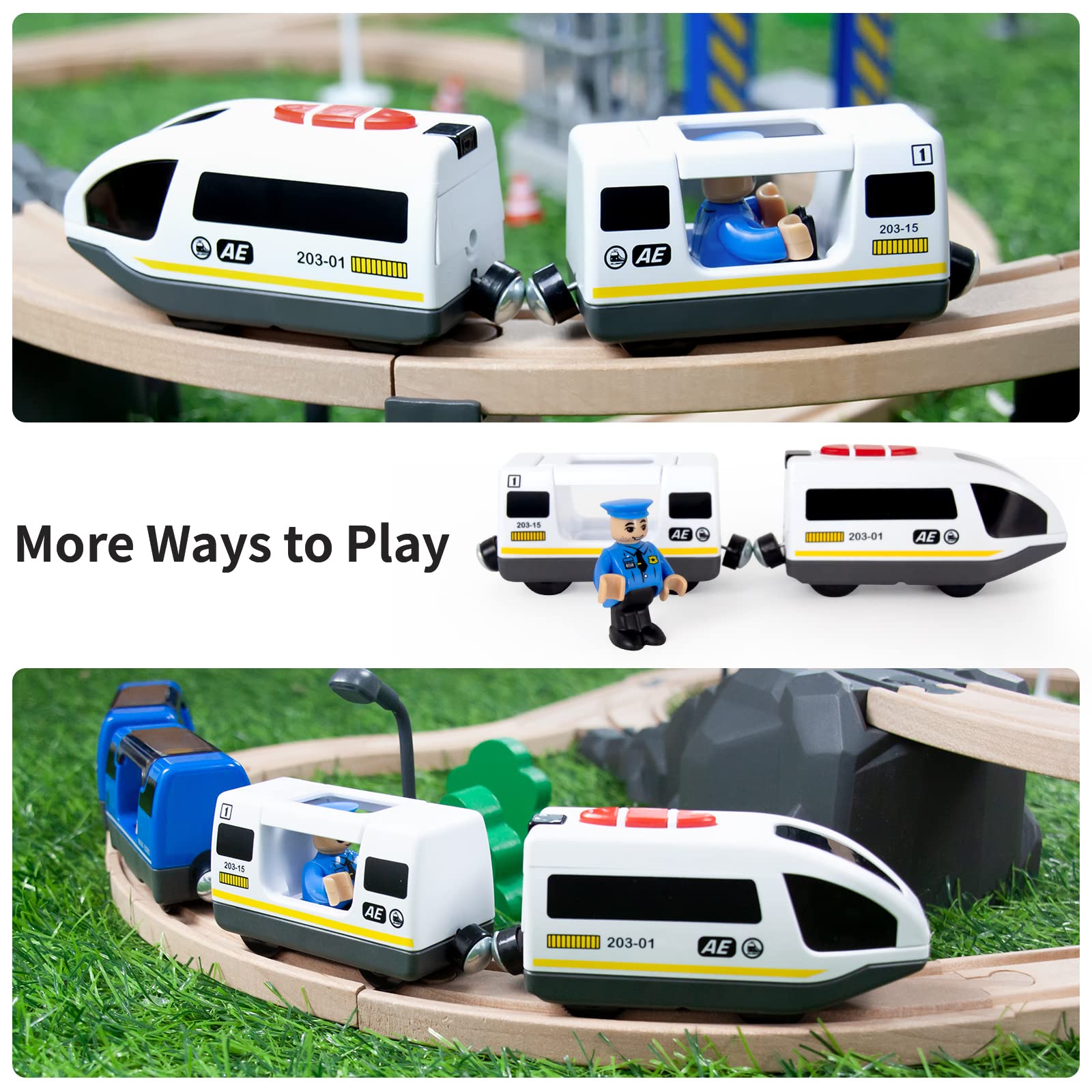 WOOD CITY safety-tested, durable train designed for toddlers' play.