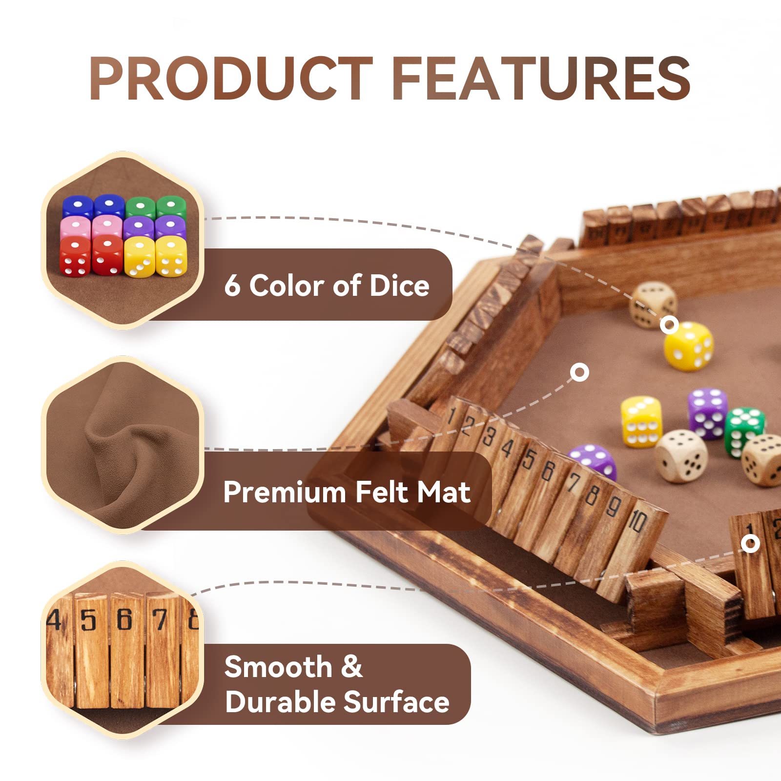 WOOD CITY Shut The Box setup for up to 6 players in a shared session.