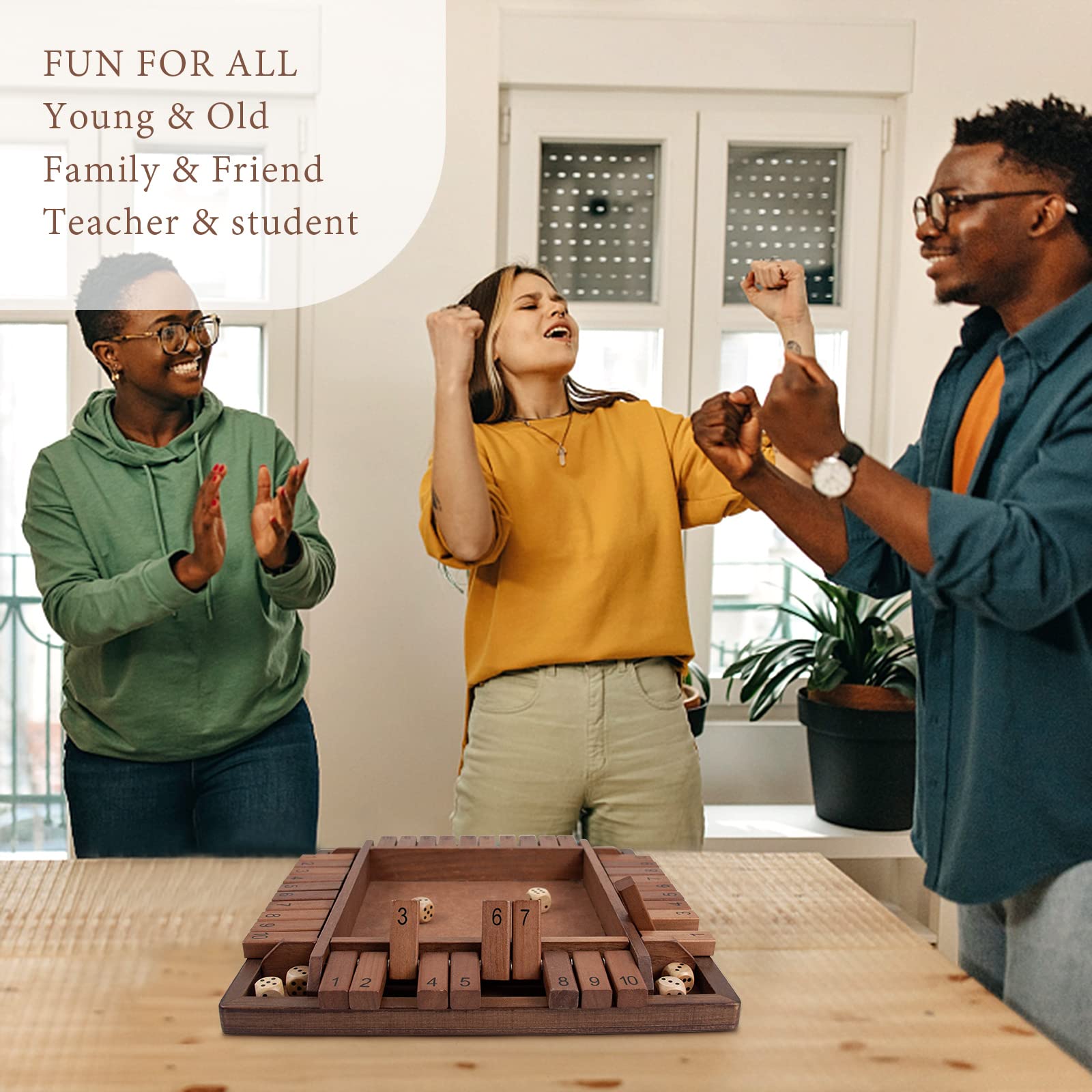 WOOD CITY Shut The Box with 8 dice for versatile rolling and quick rounds.