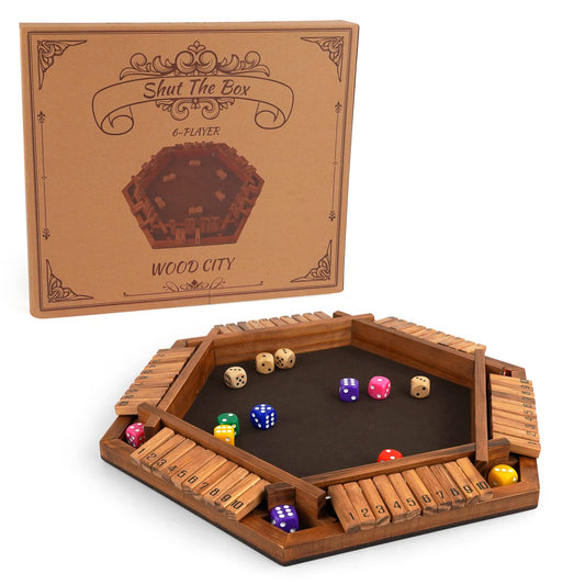 WOOD CITY Shut The Box board with felt surface for smooth, quiet turns.