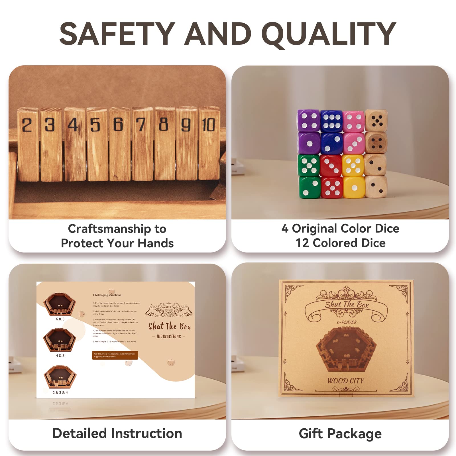 WOOD CITY Shut The Box hexagonal board with numbers for quick decisions.