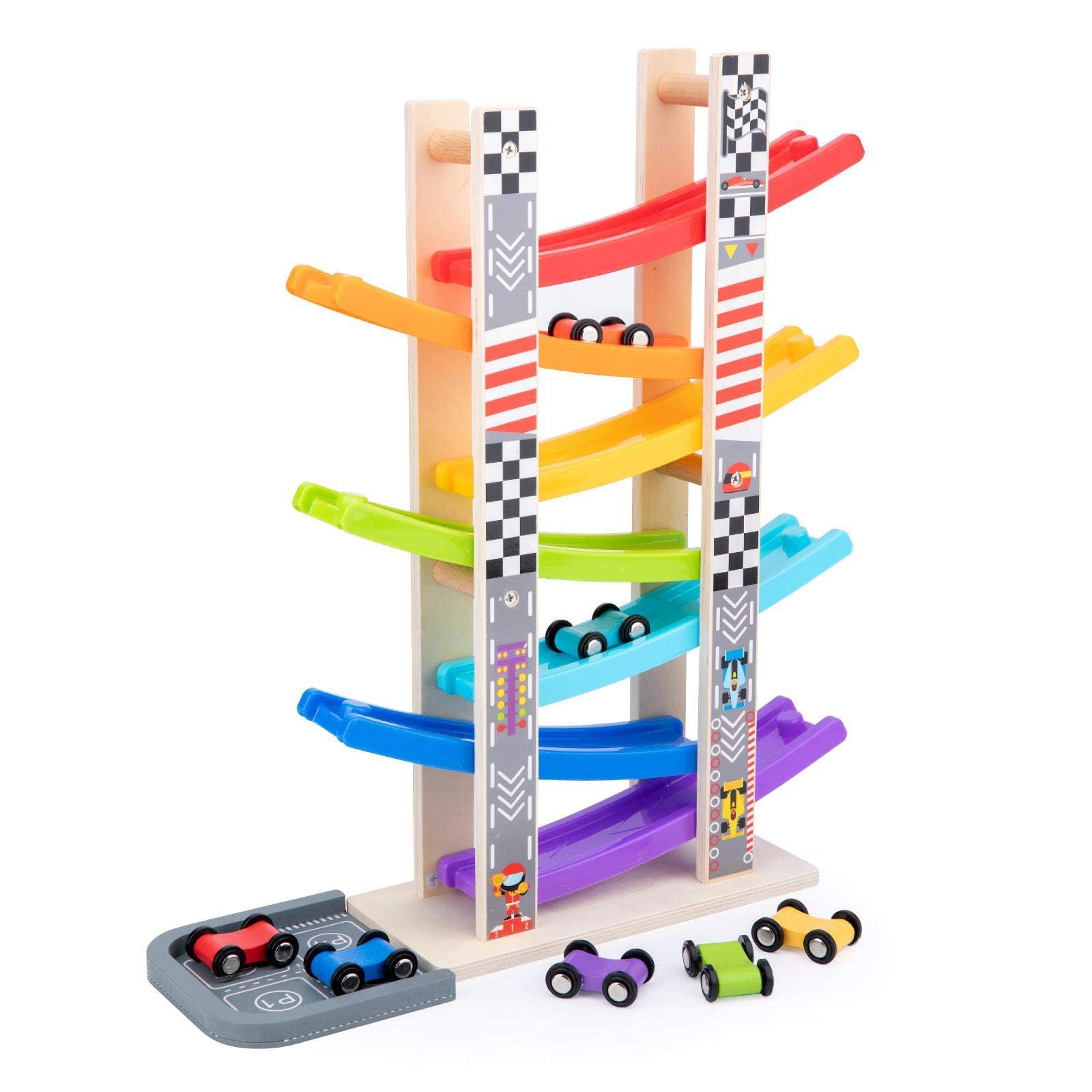 Wood City toddler race track set overview for engaging, colorful play.