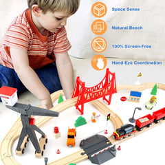 WOOD CITY Wooden Train Set premium beech wood delivers smooth rolling for durability.