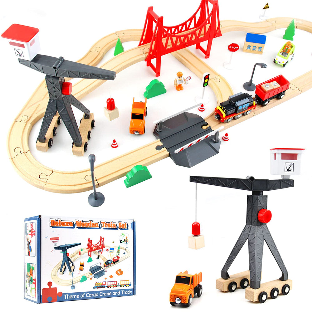 WOOD CITY Wooden Train Set cargo-themed play blends imagination with practical design.