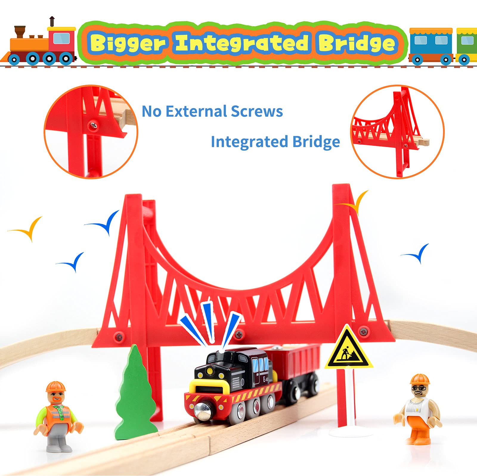 WOOD CITY Wooden Train Set extended layouts invite creative expansion and longer play.