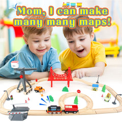 WOOD CITY Wooden Train Set integrated bridge provides stable setups on floors or carpets.