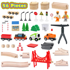 WOOD CITY Wooden Train Set interlocking beech tracks stay secure during play.